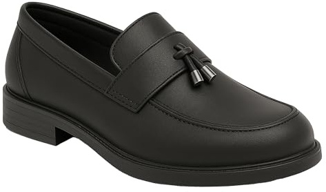 SIRRI Pojkar Slip-On Tofs Loafer Skor Patent & Matt Prom Smarta Formella Skor, Mattsvart, 12 UK