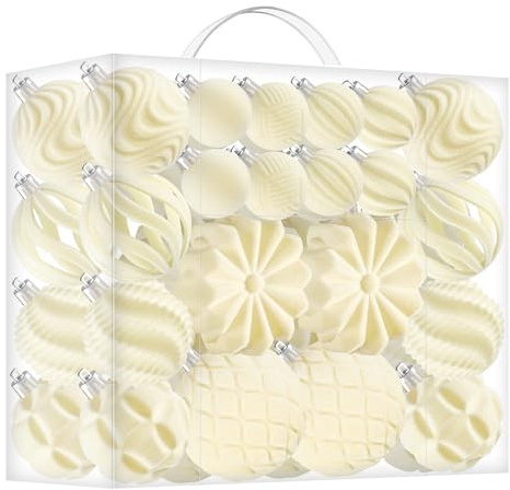 48 Pezzi Palline di Natale Velluto Beige Creme Bianche Addobbi Natalizi per Albero, Set Decorazioni Albero di Natale Velluto