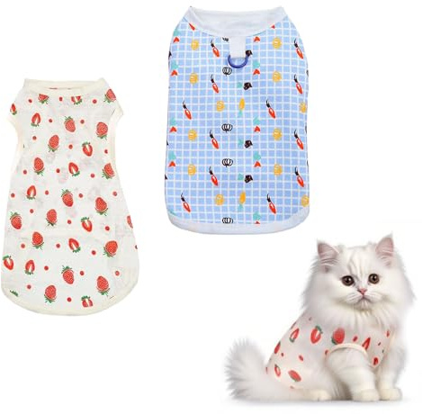 2 Pcs Cat Surgery Recovery Suit, Kitten Surgery Recovery Suit, Cat Onesie, Licking Vest, Abdominal Wound, Skin Disease Protection, Soft and Breathable Protective Clothing