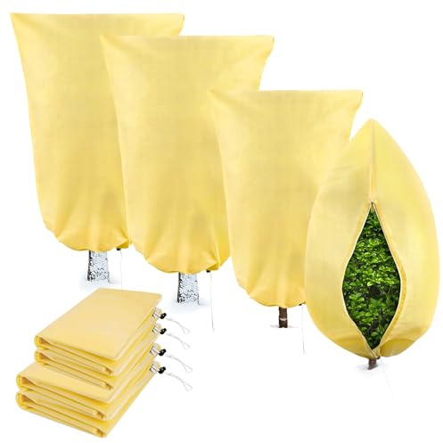 Monemey Cappuccio Protezione Piante, 4 Pezzi Protezione Invernale per Piante, 80x120cm, 120x180cm Copertura Piante Inverno Non Tessuto con Coulisse e Cerniera, 60g/㎡