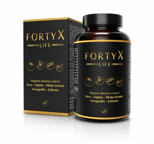 FORTYX Integratore Energia e Vitalità Uomo - Maca, Tribulus, Arginina, Citrullina, Ginseng, Ashwagandha, Zafferano, CoQ10, Zinco - 60 Capsule