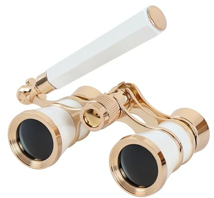 Aomekie Theatre Opera Glasses with Handle 3X25 Compact Folding Binoculars for Theater Horse Racing Classical (White)