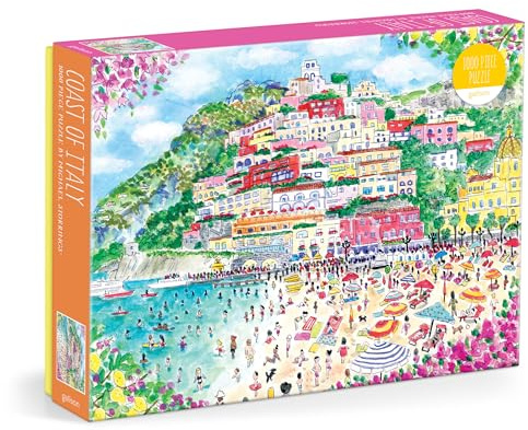 Galison Coast of Italy – 1000 Piece Michael Storrings Jigsaw Puzzle Featuring Beautiful Artwork of Positano Italy Summer Beach