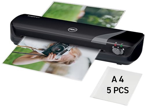 GBC Inpire+/Rexel Style A4 Laminator, Laminating Machine with Starter Pack of Pouches, 4 Minute Warm Up Time, Black (4402075)