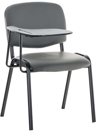 Chaise Visiteur Ken Similicuir et Tablette Rabattable I Chaise Salle de Conférence Stable Confortable Dossier et Assise Rembourrés I Couleur, Couleur:Gris