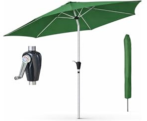 GlamHaus Garden Parasol Tilting Table Umbrella, UV40+ Protection, 2.7m, Includes Protection Cover, Crank Handle, Gardens and Patios - Robust Aluminium - (Green)