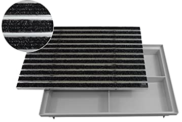 EMCO 60x40cm Eingangsmatte DIPLOMAT Rips anthrazit 22mm + Bodenwanne Fußmatte Türmatte Abstreifer Fußabtreter Maße: 600x400mm