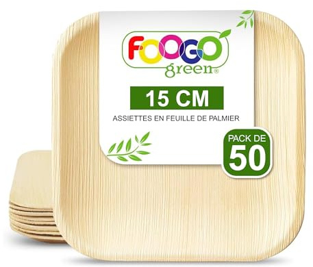 FOOGO Green 50pcs Disposable Palm Leaf Plates, 6 (15cm) for Desserts | Eco Friendly Biodegradable Compostable Like Wooden, Bamboo & Small Square Paper Side Plates for Hot Food