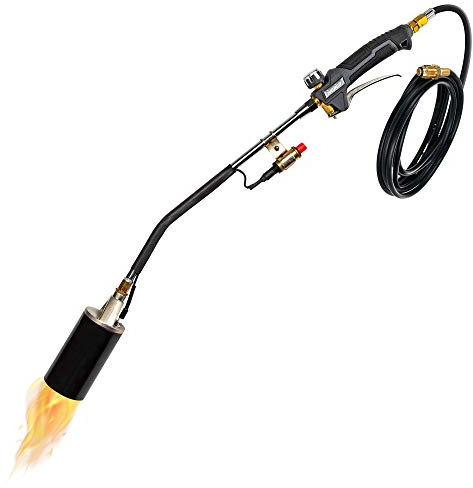 Ivation Heavy-Duty Propane Torch | 340K BTU Gas-Powered Weed Burner with Push-Button Igniter, Adjustable Flame, 10’ Hose & Safety Trigger for Melting, Welding, Roofing, Soldering, Wood Treating, Etc.