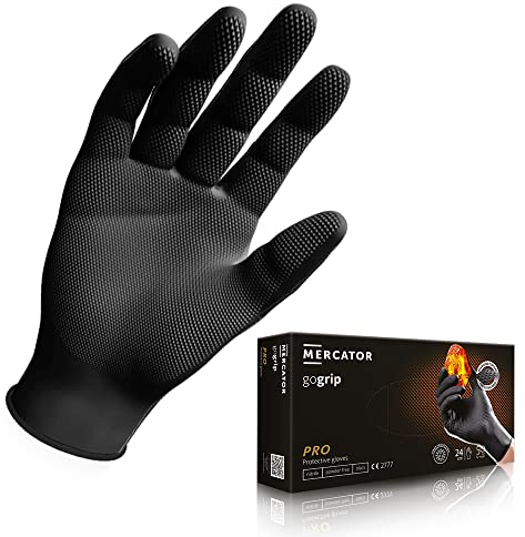 MERCATOR MEDICAL Black GoGrip Nitrilhandschuhe Größe XXL - 50 Stück Einweghandschuhe Schutzhandschuhe puderfrei latexfrei Nitrilhandschuhe 2x dicker Nitrilhandschuhe Diamanttextur