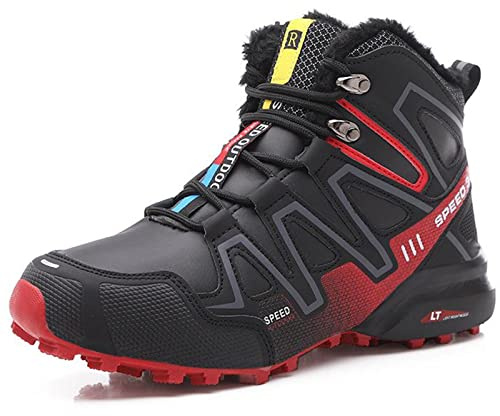 WYUKN MTB Cycling Shoes ，Men Motorcycle shoes Waterproof Trekking Bicycle shoes Outdoor hiking sneakers jogger man,Red-44EU