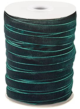 PandaHall Cinta de terciopelo de 50 yardas de una sola cara, carrete de cinta de terciopelo de 3/8 pulgadas de 10mm para envolver regalos, clip de lazo, costura para decoración de boda (verde oscuro)