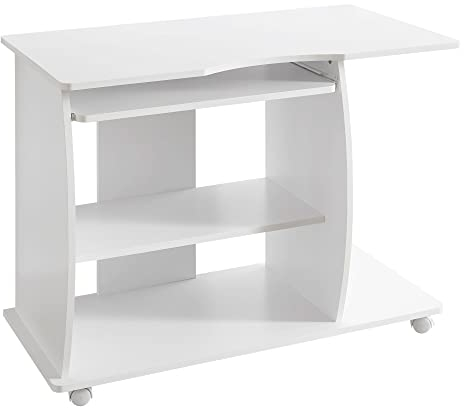 möbelando Computertisch GRASSE rollbar Weiß 90 x 71 x 50 cm mit Tastaturauszug | Laptop Tisch auf feststellbaren Rollen | PC-Tisch mit Drucker-Ablage platzsparend | Schreibtisch für kleine Räume