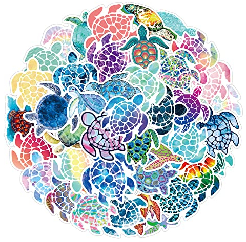Cobee Waterproof Sea Turtle Stickers Pack - 50pcs Colorful Vinyl Decals for Office, Laptop, Hydro Flask and Water Bottle Decoration