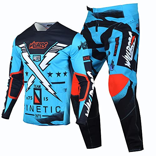 Willbros Pantalones de Jersey Camiseta de Motocross Traje Fuera del Camino Bicicleta Sucia Montando MX Ropa de Carreras Azul (Jersey M Pants 32)