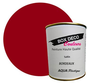 BOX DECO COLORES Pintura mueble plástico a base de laca acrílica aspecto satén Aqua Plástico - 750 ml, Burdeos
