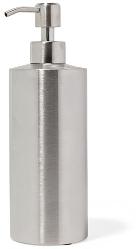 Yew Design Silver tvåldispenser i rostfritt stål för badrum och diskbänk, 450 ml påfyllningsbar, rund rostfri pump för tvål, tvättmedel, lotion och disk