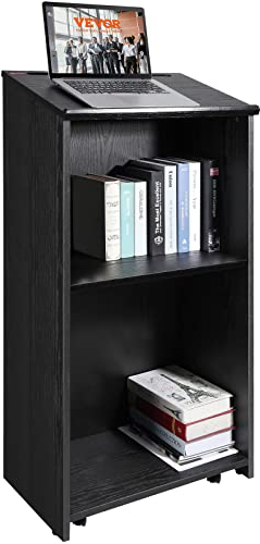 VEVOR Stehpult Rednerpult 600 x 360 x 1200 mm, Podium-Ständer mit Breiter Lesefläche und Aufbewahrungsregal, Stehschreibtisch für Kirche, Büro, Schule, Schwarzes Podium 30 kg Tragfähigkeit Schwarz