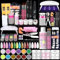 Saviland Acrylic Nail Kit for Beginners: Keratin Acrylic Powder Castor Oil Vitamin E Pure EMA Monomer Liquid Brush Clippers Nail Lamp Complete Tools Everything 100 Nail Tips Practice Home Starters