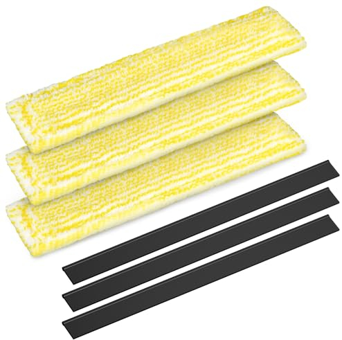Ancable Pack of 3 Rubber Lip and 3 Microfibre Mop Covers for Kärcher Window Vacuum Cleaner Replacement Parts Accessories, Compatible with WV2 WV5 WV6 Plus Premium WV Spray Bottles Set, KC-JT-MB-6PC