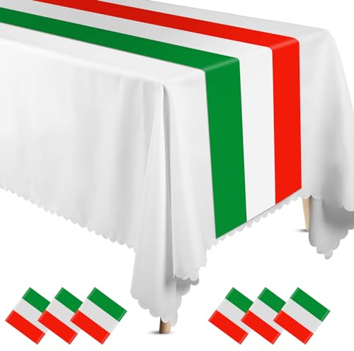 Hotop Tischläufer mit italienischer Flagge, Kunststoff, 35,6 x 274,4 cm, rot-grün und weiß gestreift, Einweg-Tischläufer mit italienischer Flagge, Tischdekoration für Zuhause, Zimmer, Küche,
