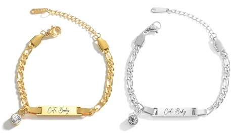 JewelryWe Personligt armband barn baby rostfritt stål högglans polerad figurkedja, barnarmband, babyarmband, armkedja med gravyr för pojke flicka, 15+5 cm, Rostfritt stål