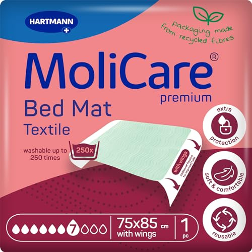 MoliCare Bed Mat Textile Empapador Textil Reutilizable, Lavable, Sostenible, Incontinencia Urinaria, 75 x 85 cm, con Alas, 7 Gotas, 250 Lavados, 10 Unidades