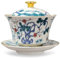 fanquare Chinese Gaiwan Plum Bamboo Pine Porcelain China Traditional Sancai Tea Bowl with Lid Vintage Teacup Saucer Cover Set 200ML