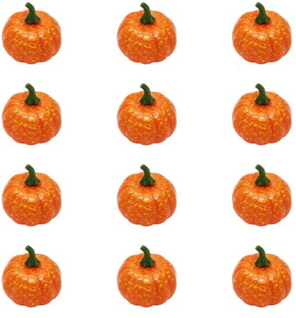Upstore 12Pcs Orange Artificial Pumpkins, Harvest Decor Foam Pumpkin | Lightweight, Realistic Faux Pumpkins, Small Pumpkins for Crafts, Table Decor, Mantel, Fall, Halloween, Thanksgiving
