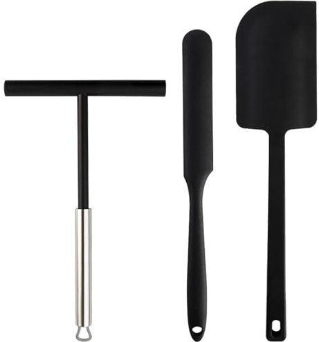 IETWATE Lot de 2 spatules à crêpes, en acier inoxydable 304, 20 cm, en forme de T, avec spatule en silicone, pour la maison, la cuisine, la pâtisserie, la cuisson