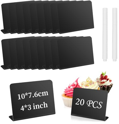 Acuxiaza 20 Pezzi Mini Lavagna Piccola Lavagnette Messaggi 100 x 76 mm Cartellini Prezzi e 2 Pennarelli Lavagnetta Plastica Piccola Cancellabile per Buffet Ristorante Matrimoni Feste Bar