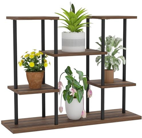Outsunny 4 Tiered Plant Stand, Metal Planter Shelf Display Rack for Multiple Plants, Flower Pot Holder for Living Room, Patio, Balcony, Garden, Carbonised Finish