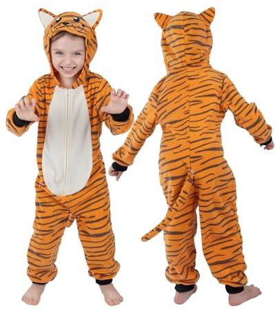 Wizland Costume de tigre pour enfants, Tiger tail combi, vêtements d'animaux pour hommes et femmes S 4-6