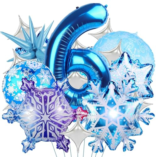 Globos de Aluminio de Copo de Nieve,Foil Globos Numero 6,Grandes Copos nieve globos,Globo Numero 6 Cumpleaños,Globo Foil Copo de Nieve,globos Temáticos de nieve,Ballon Cumpleaños Niña