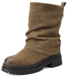QUEEN HELENA Stivaletti a Gambale Largo Stivali Bassi Donna X33-51 (Khaki, Taglia unica, Sistema Taglie Calzature EU, Adulto, Donna, Numero, Media, 35)