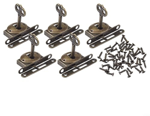 5PCS Antique Furniture Lock Set with Keys, Vintage Iron Drawer Lock and Hook Mechanism for Wooden Boxes, Wardrobes, Sliding Doors, Retro Design Hardware(5PCS)