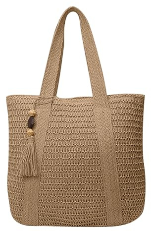 2026 Grand sac de plage tissé pour femme, sac à provisions tissé avec pompon, sac à main d'été, adapté pour les voyages