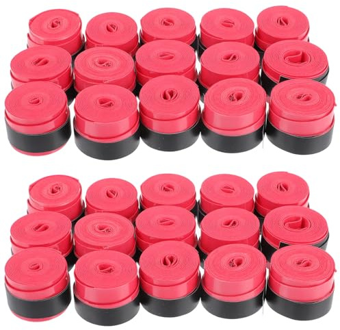 Angoily 60 Bandas Absorbentes de Sudor para Raquetas de Tenis y Bádminton, Cintas Elásticas Antideslizantes de PU Rojo, Accesorios Deportivos para Mejorar el Agarre y Evitar Resbalones