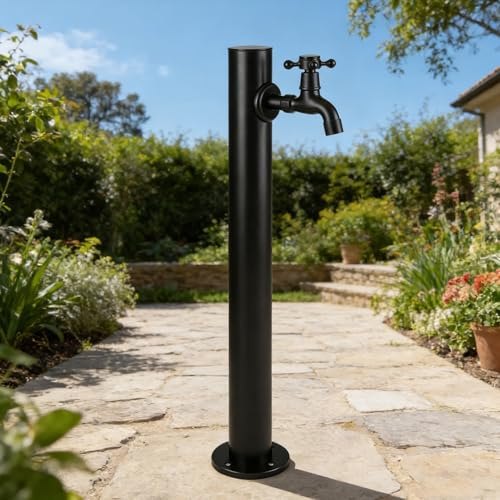 Fuente de columna, característica agua de jardín, grifo de jardín independiente, hidrante de agua vertical para exteriores, adorno de patio, grifo espiga negra exteriores(Estilo 2,Height: 80cm/31.5in)