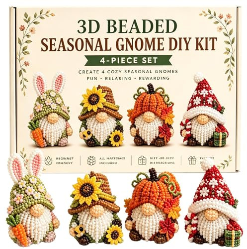 Kit fai da te per gnomo con perline 3D | Kit perline per gnomi stagionali con perlines 3D | Kits artigianale per gnomi con perlines | Set artistico con per-lines fatte mano fai-da-te per principianti