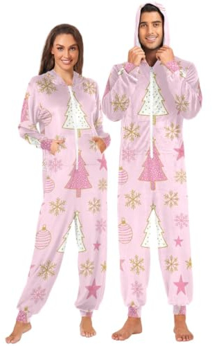 Caihoyu en del pyjamas lös avslappnad S-XL kaka persikoträd | Stretchig fleece vinter läggdags myskläder