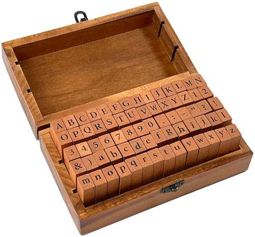 Studio Series Letterpress Stamp Set (70 Piece Wooden, Rubber Stamp Set with Letters, Numbers, and Symbols), White