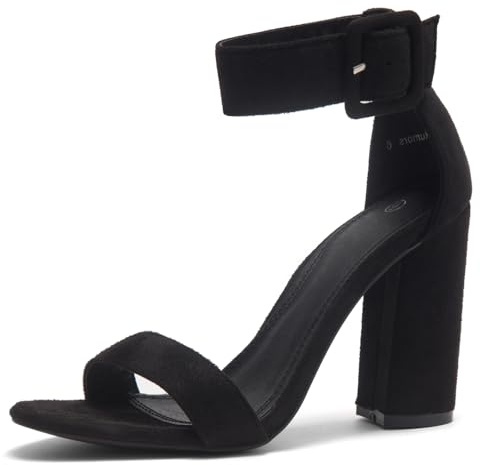 Herstyle Rumors Women's High Heels Open Toe Chunky Block Heeled Sandals with Ankle Strap – Dressy Strappy Heels for Prom Wedding Office, and Party, Black, Size 8.0