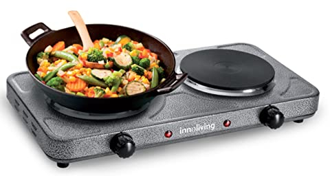 Innoliving Piastra Elettrica Doppia INN-748 con Diametro Piastre 15,5cm, 5 Livelli di Regolazione Temperatura, Spia di Accensione, Potenza 2000W