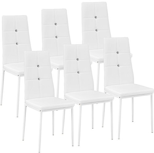 tectake 800452 Kitchen Chairs Set of 6, PU Leather High Back Dining Chairs (White)
