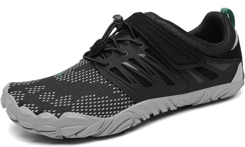 SAGUARO Barfotaskor herrar damer, sommar, ventilerande, träningsskor, halkfria trekking, terränglöparskor, Slip On, Grå New A, 44 EU