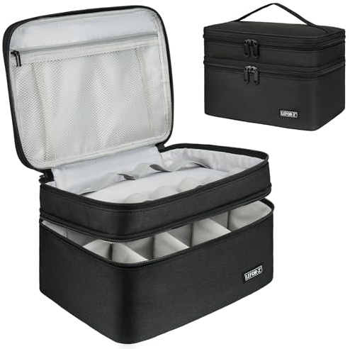 LEFOR·Z Medicine Storage Bag,Double Layers Pill Bottle Organizer Bag Empty with Lockable Zipper&Adjustable Divider,Medication Travel Carrying Case for Pills,Vitamins,Medical Supplies,Black