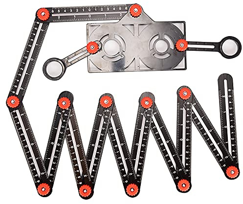 FJNATINH Multi Angle Measuring Ruler, 12-Sided Angle Measurement Tool with Hole Punch Locator, Aluminum Alloy Adjustable Multi-Function Bend Ruler (12-Sided)