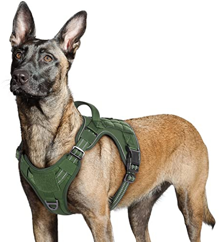 rabbitgoo Hundegeschirr Grosse Hunde, Anti Zug Geschirr Hund Verstellbar mit Griffe Verbreitert, Robust und Verschleißfest, Taktisches Hundegeschirr mit Metallschnallen zum Wandern(L, Grün)