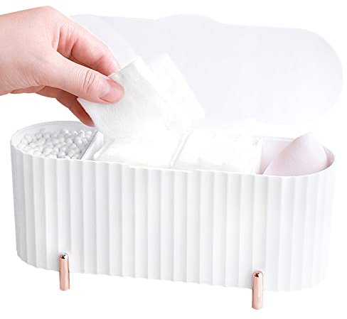 skytowards Wattepadspender Wattestäbchen Aufbewahrung 3 Fächer Wattepadbehälter Wattestäbchen Spender Wattepad Behälter Wattestäbchenspender mit Deckel Q Tip Spender für Badezimmer Schminktisch